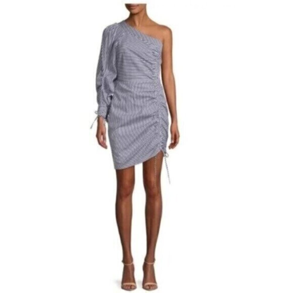 Parker Striped One Shoulder Ruched Mini Dress New